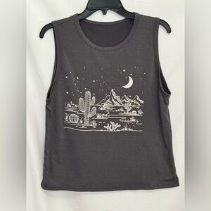 SHEIN Desert Night Graphic Tank Top Gray Moon & Cactus Print Women’s Size S